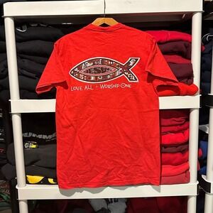 Vintage 90s Jesus Religious Fish Red Mens Medium Shirt